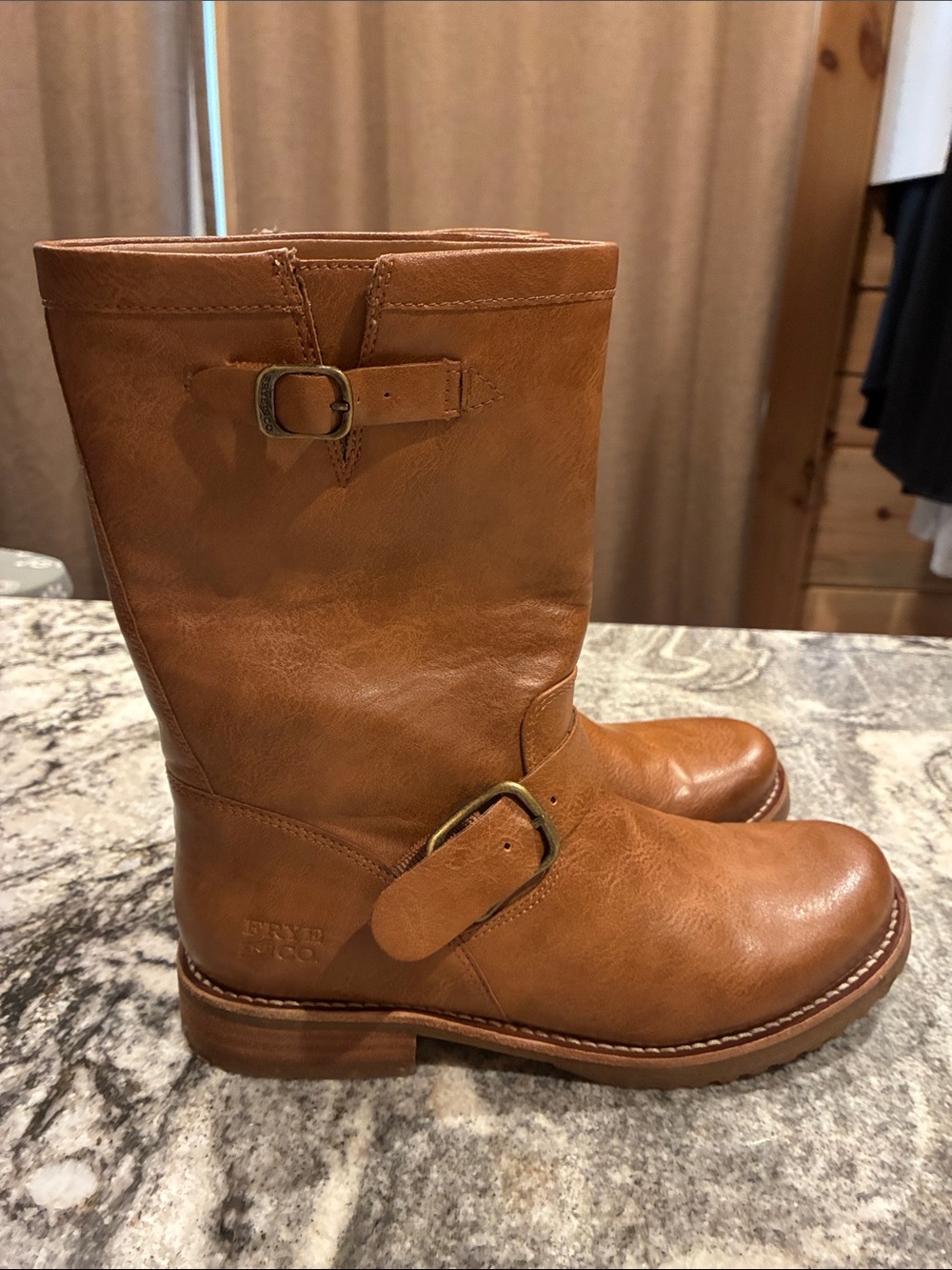 FRYE AND CO. Brown Leather Mid-Calf Lace-Up Boots - Picture 2 of 6